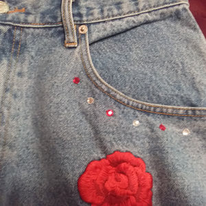 Adriana Sport Red Roses Embroidered Denim Skirt 18
